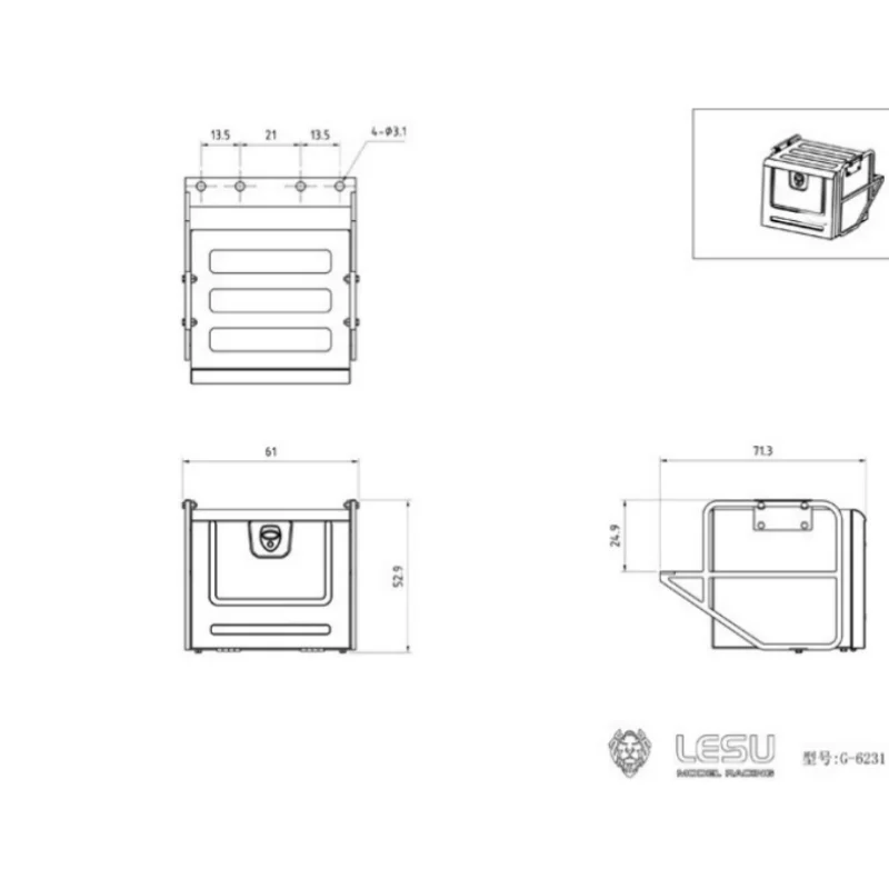 RC 1/14 LESU Metall-Werkzeugkasten für Tamiya Hydraulikbagger Lader Muldenkipper für SCANIA MAN VOLVO Anhänger Kipper DIY-Teile – Detail 4