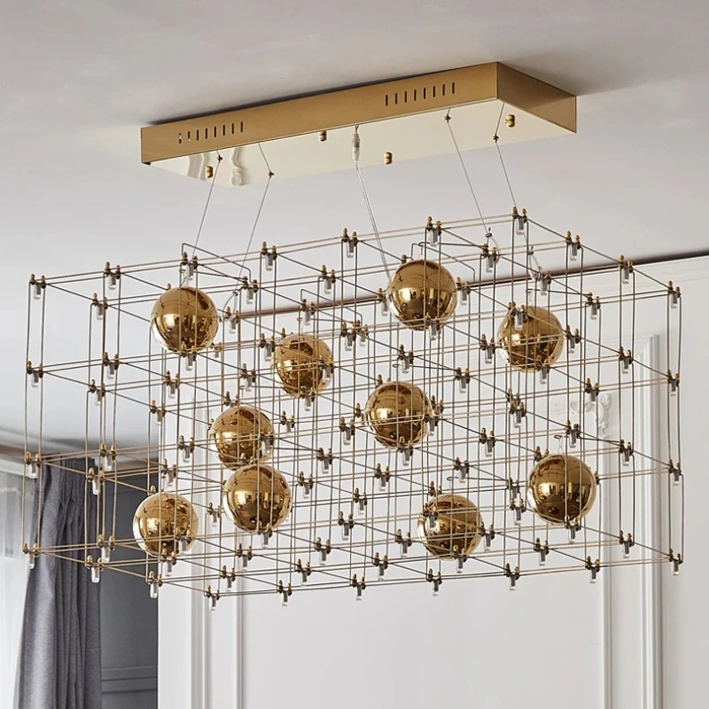 Modern minimalist luxurious living room pendant light dining room creative rectangular firefly pendant light