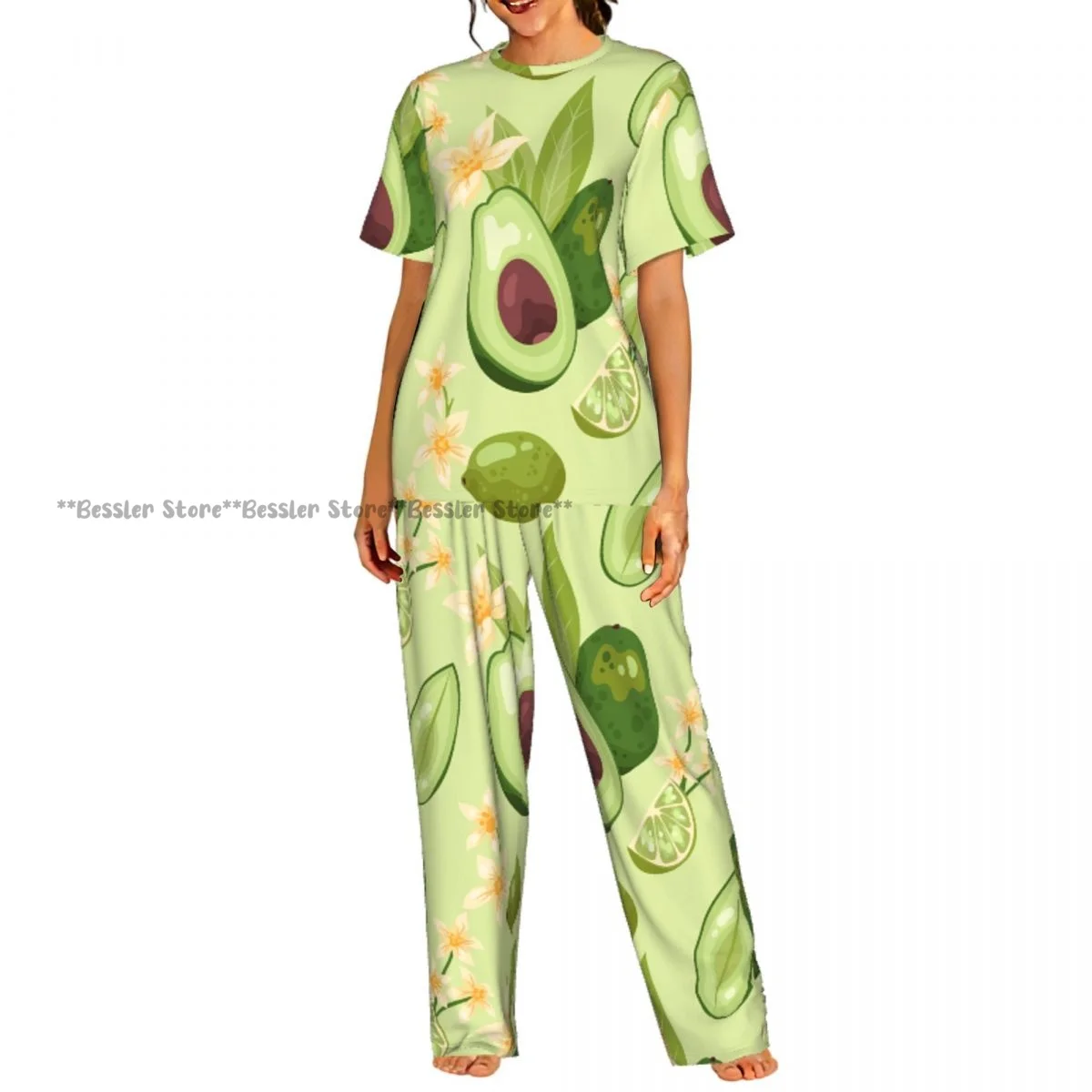 

Women's Comfort Pajamas Women's Avocado Floral Short Sleeve Set Sleepwear