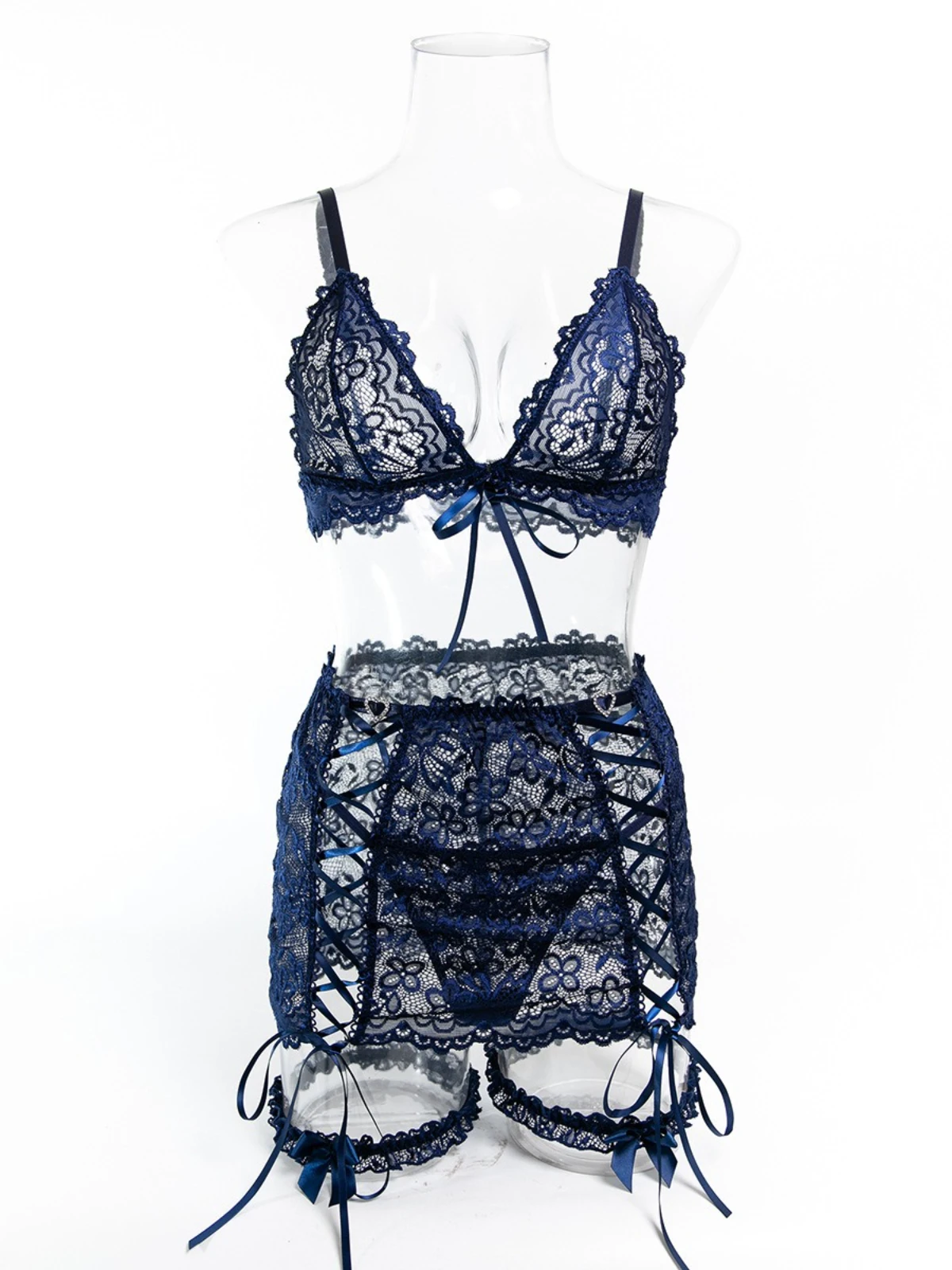 SsTss مثير الملابس الداخلية 4 قطع مجموعة للنساء انظر من خلال شبكة الدانتيل الصدرية موجز الرباط مع الدانتيل متابعة تنورة المثيرة مجموعة الملابس الداخلية النسائية
