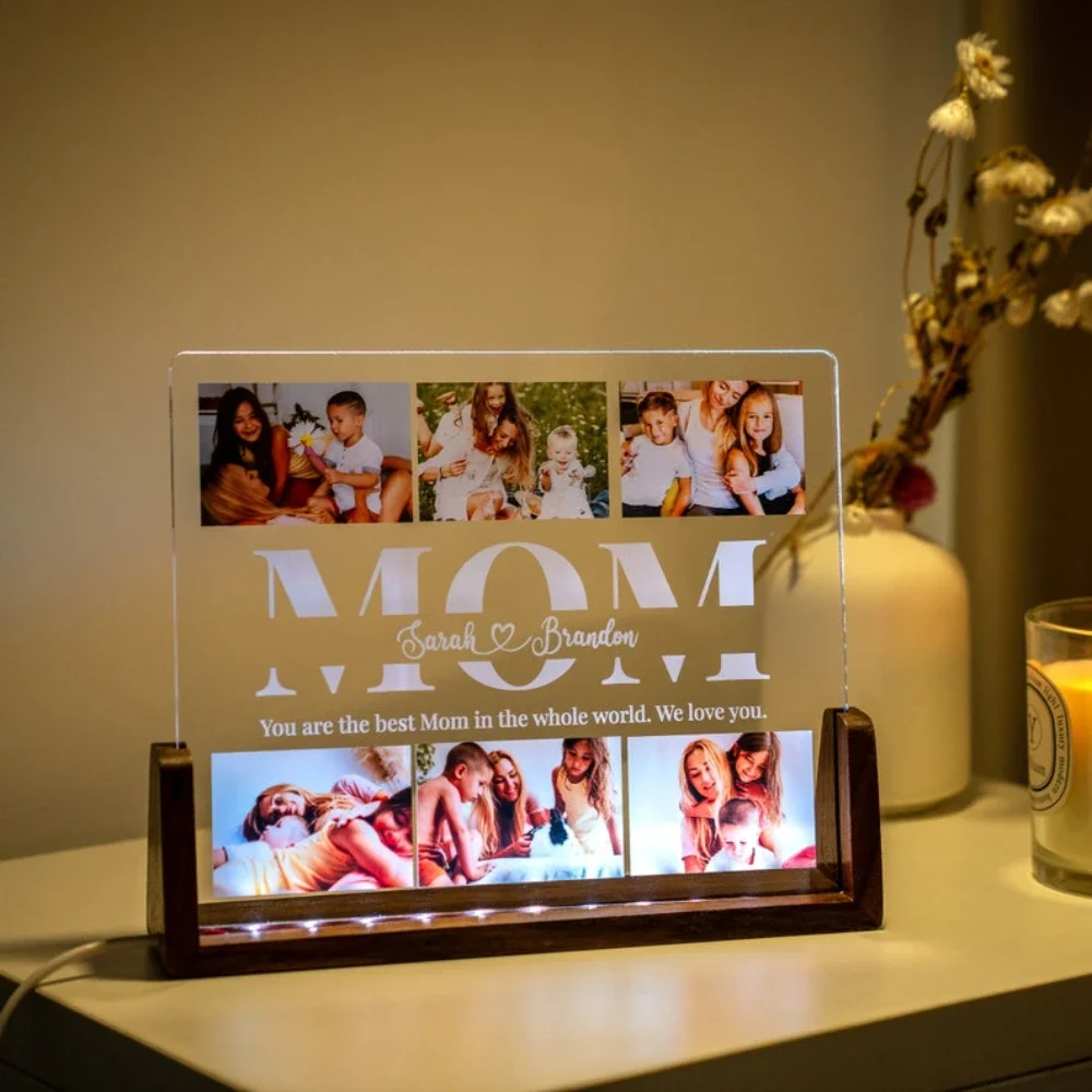 Lámpara acrílica 3D personalizada con foto y texto, luz nocturna de dormitorio para mamá, papá, amor, familia, amigo, regalo de cumpleaños