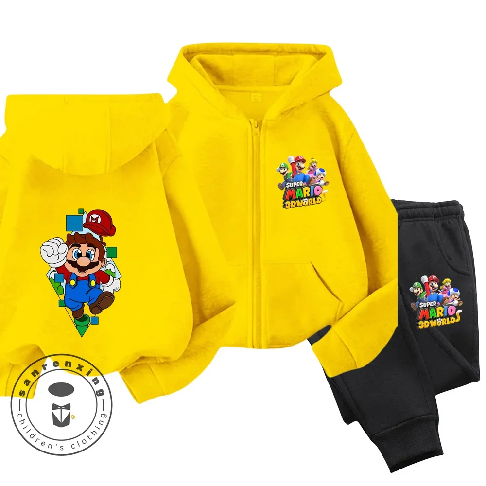 

Kids Clothes Girls Boys Game Super Mario Bros Long-sleeve Zipper Hoodies Pants 2 Pcs Sets Boys Anime Kawaii Clothes Suit