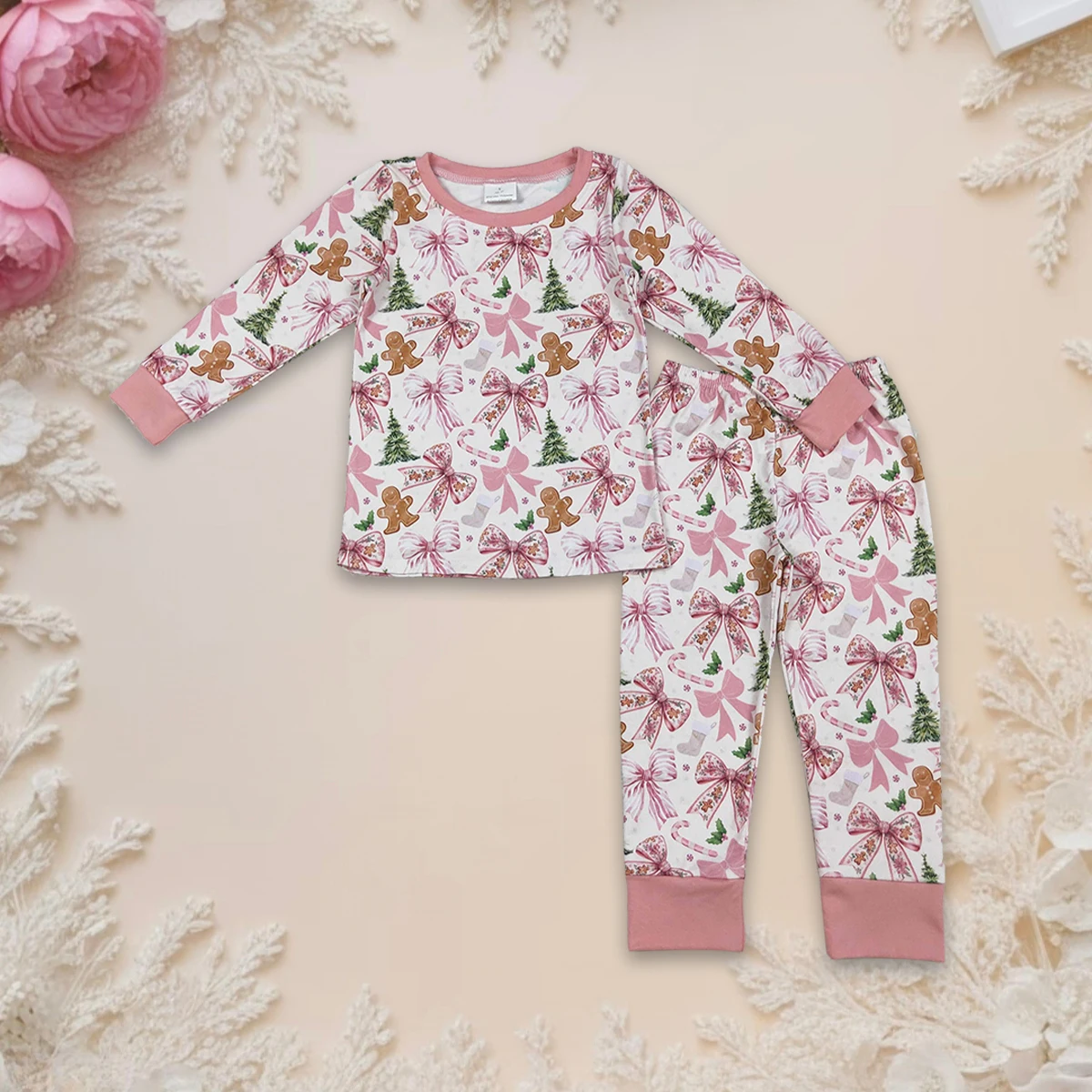 

Hot Sale Baby Girls Pajamas Set Clothes Winter Kids Nightwear Christmas Trees Gingerbread Long Sleeve Top Pant Toddler Sleepwear