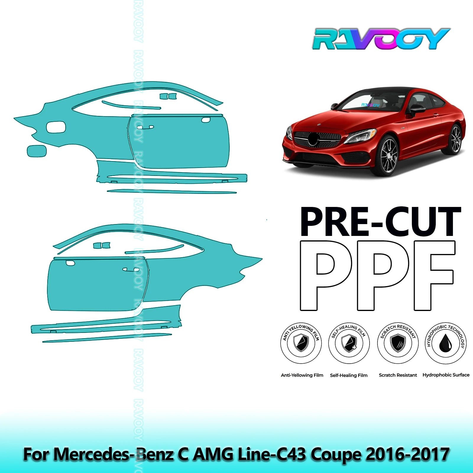 لمرسيدس بنز C AMG Line-C43 كوبيه 2016-2017 8.5mil باب PPF مسبق القطع ومجموعة عمود A/B مجموعة طبقة حماية الطلاء من البولي يوريثان #1