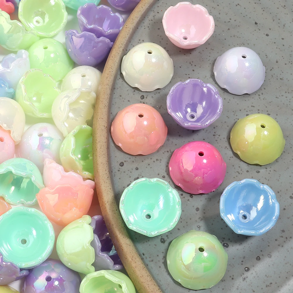 30pcs AB Color Plated Wind Chime Cover Acrylic Beads Cap Jellyfish Loose Spacer Bead for DIY Earrings Pendant Jewelry Making