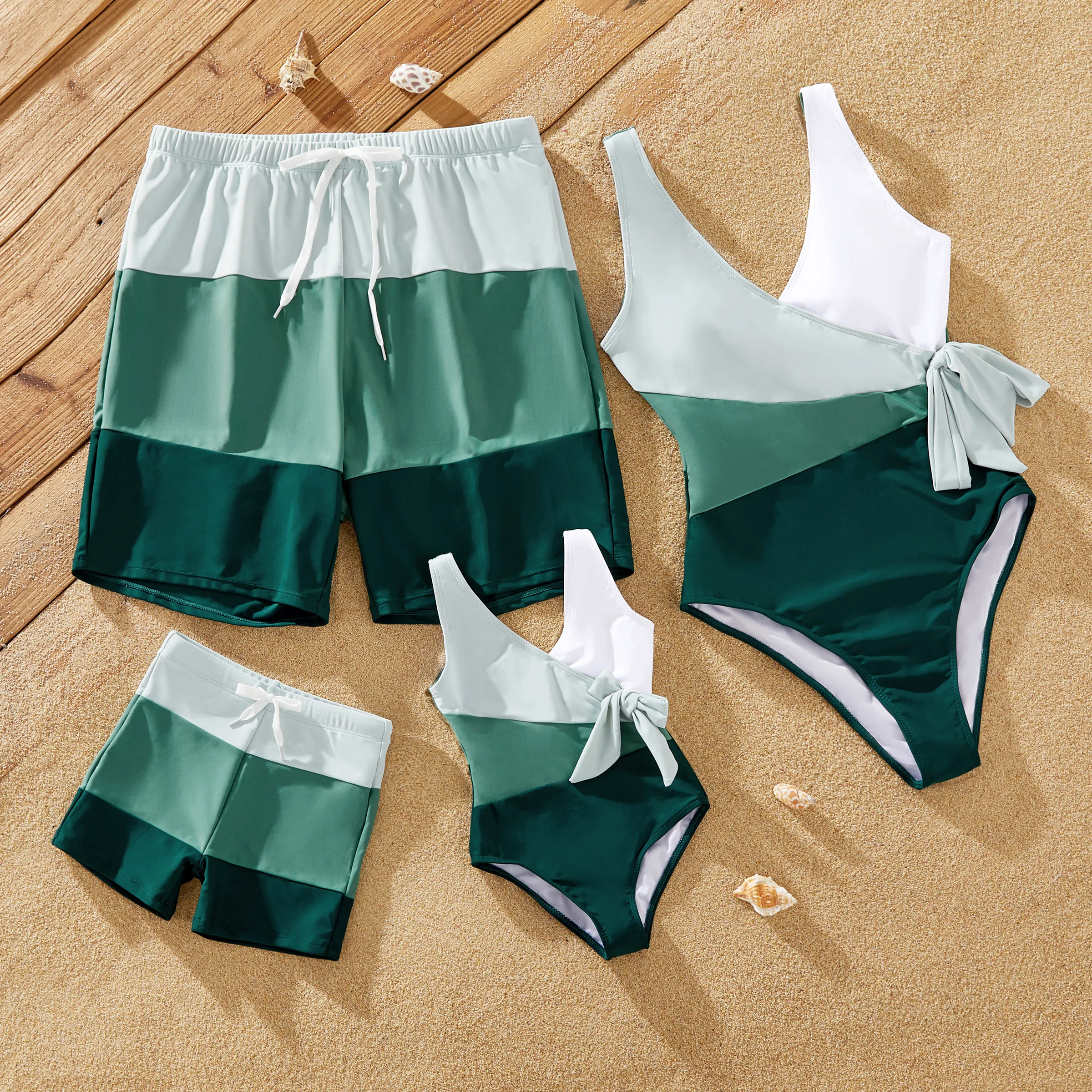 PatPat Family Matching Colorblock Swim Trunks or Wrap Side V-Neck Swimsuit