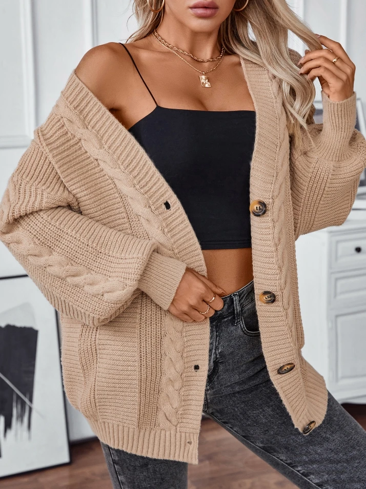 Women's Lazy Cardigan 2025 Autumn Winter Latest Twisted Flower Knit Coat Retro Single Breasted Loose Open Front Sweater Jacket