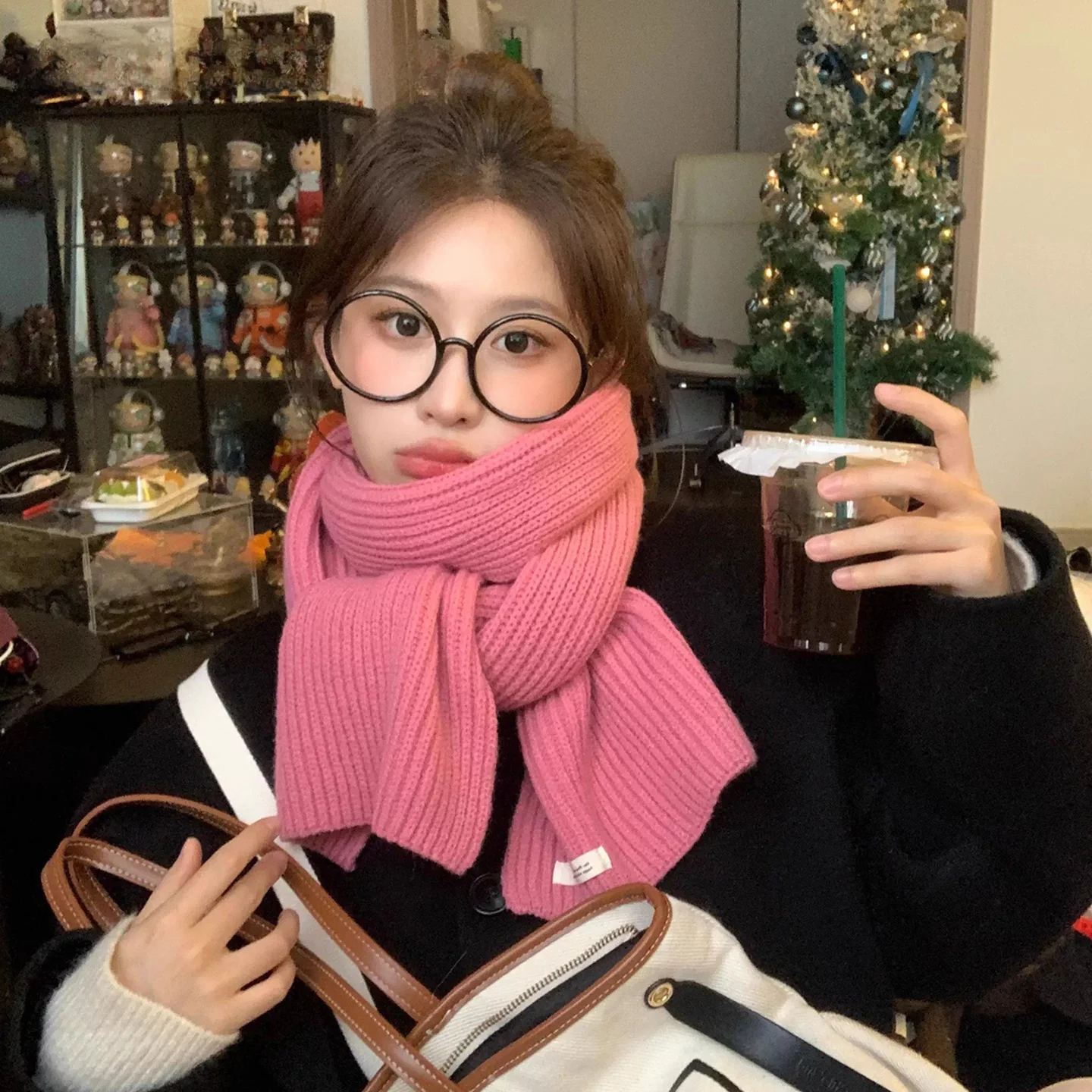 charliekelli2026-winter-thiened-knitted-scarf-women's-outdoor-versatile-warmth-polyester-fiber-pure-color-rectangle-scarf