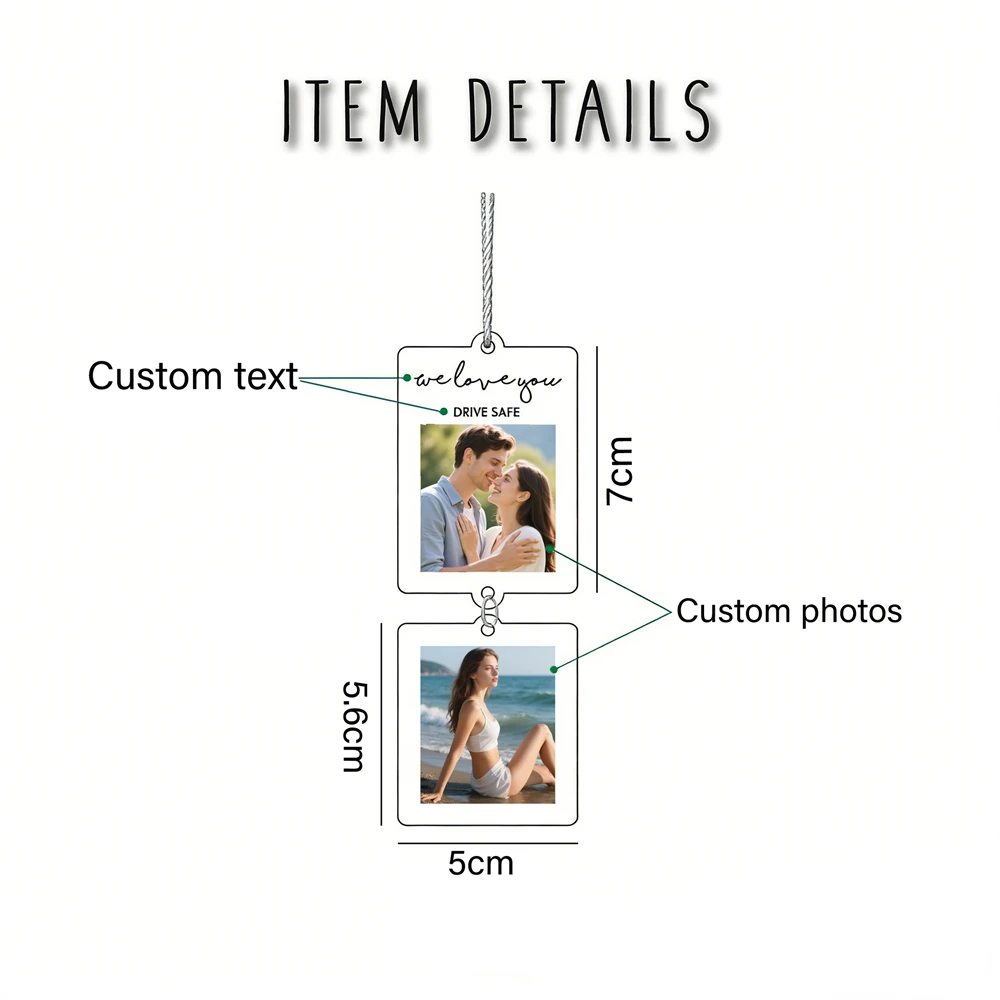 Custom Acrylic Car Ornament Personalized Name Multiple Family Photo Car Hanging Safe Driving New Driver Gift Custom Ornaments
