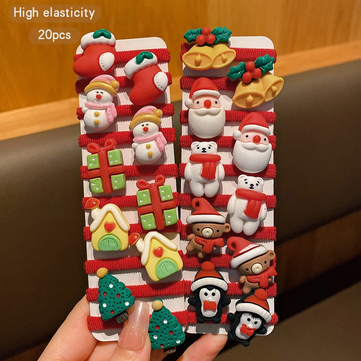 20 Christmas hair accessories with cute cartoon Santa Claus snowman and rubber bands suitable for Christmas use