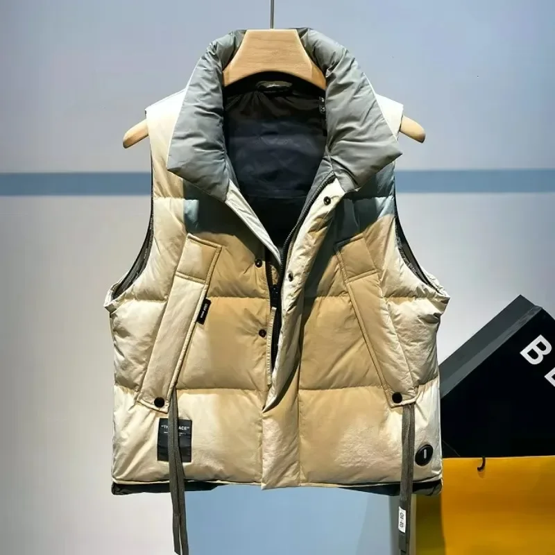 Gilet alla moda da uomo autunno inverno abbigliamento esterno maschile gilet caldo giacca senza maniche con collo allentato casual moda giovanile di grandi dimensioni