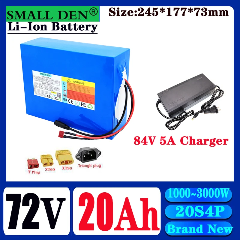 Brand New tax-free 72V 20Ah 21700 lithium battery pack with 20S4P 3000W high-power battery, built-in independent BMS+5A charger