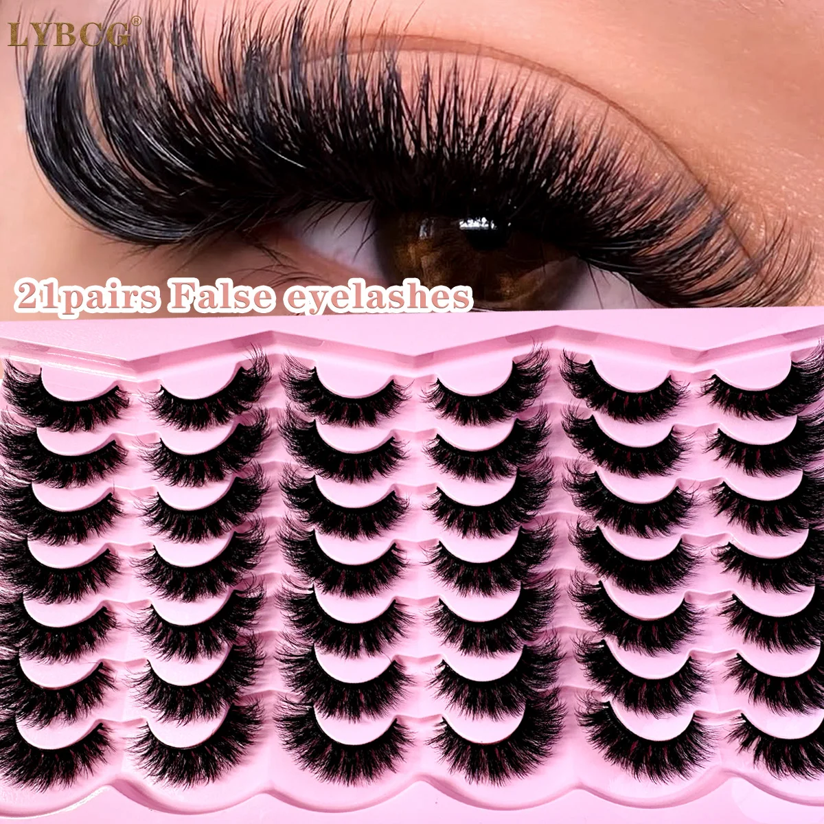 21 Paar 3D-Nerzwimpern, weiche falsche Wimpern, Katzenauge, flauschige Wispy-Wimpern, dramatische lange, dicke Volumen-Nerzwimpern, falsches Make-up