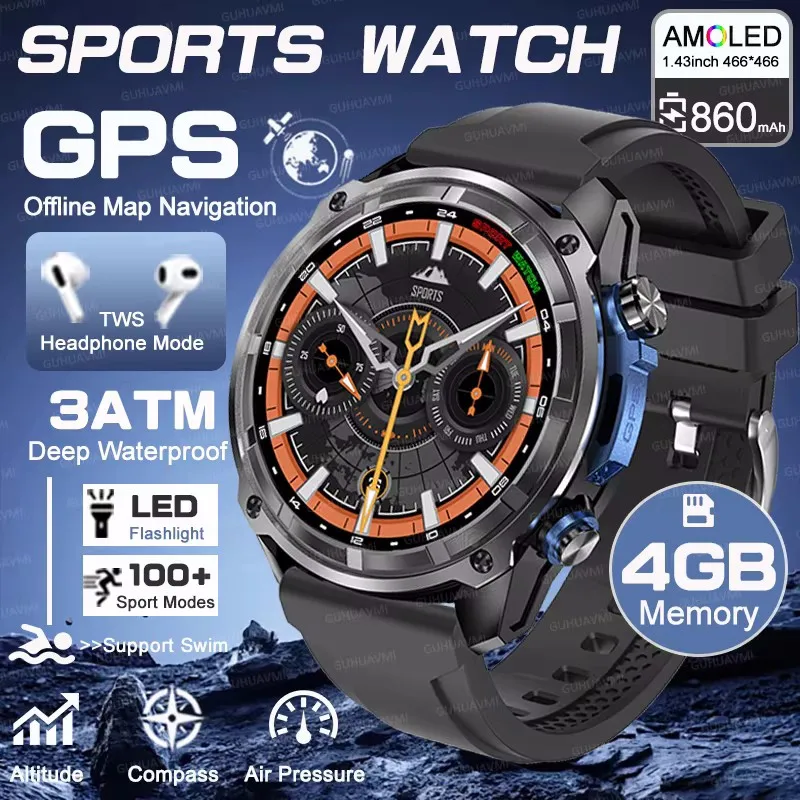 

Xiaomi GPS 4GB Local memory Smart Watch Offline Map Sport Watches 1.43inch AMOLED Corning Gorilla Glass Swim GPS Smartwatch