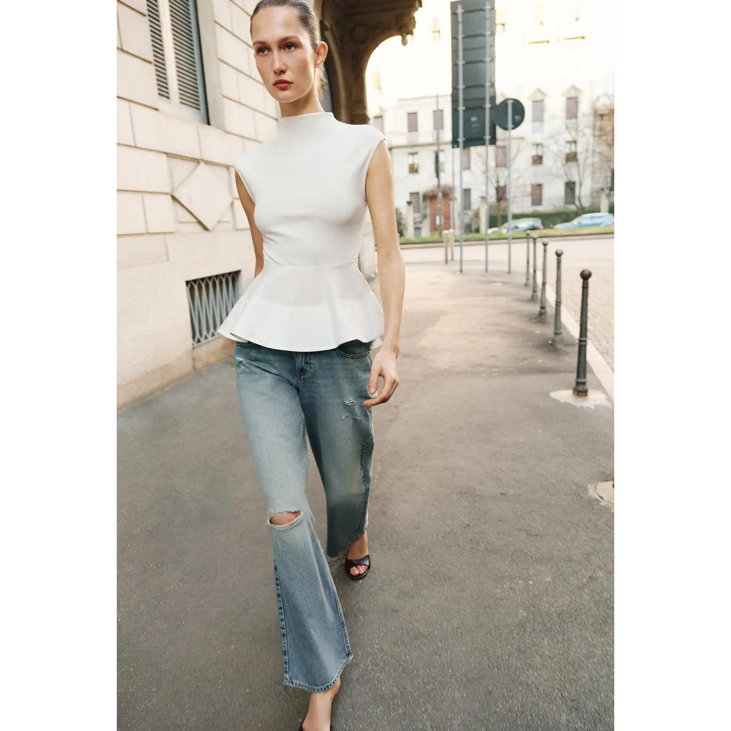Spring New Women's Sleeveless Half High Collar Patchwork Nine Points Short Skirt Style Bottoming Top Polyester Fiber Slim Fit