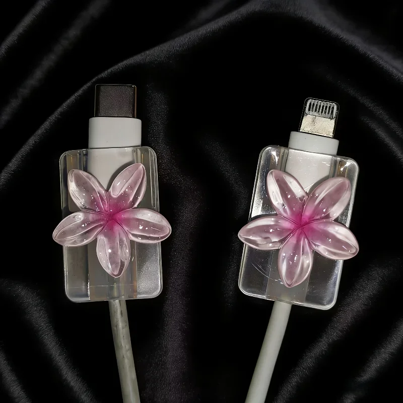 Korean Cute 3D Colorful Floral Charging Cable Protector, Anti-Break Data Cord Winder Organizer Cover Accessories