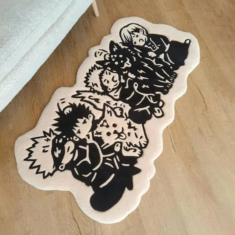 VIKAMA Jujutsu Kaisen Teppich in unregelmäßiger Form, weich, flauschig, rutschfest, Anime-Charakter, Bodenmatte, Schlafzimmer, Wohnzimmer, Heimdekoration – Detail 3