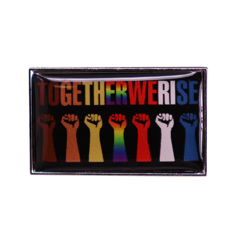 Together We Rise Badge Rainbow Pride Flag LGBT Progress Enamel Pin BLM Brooch