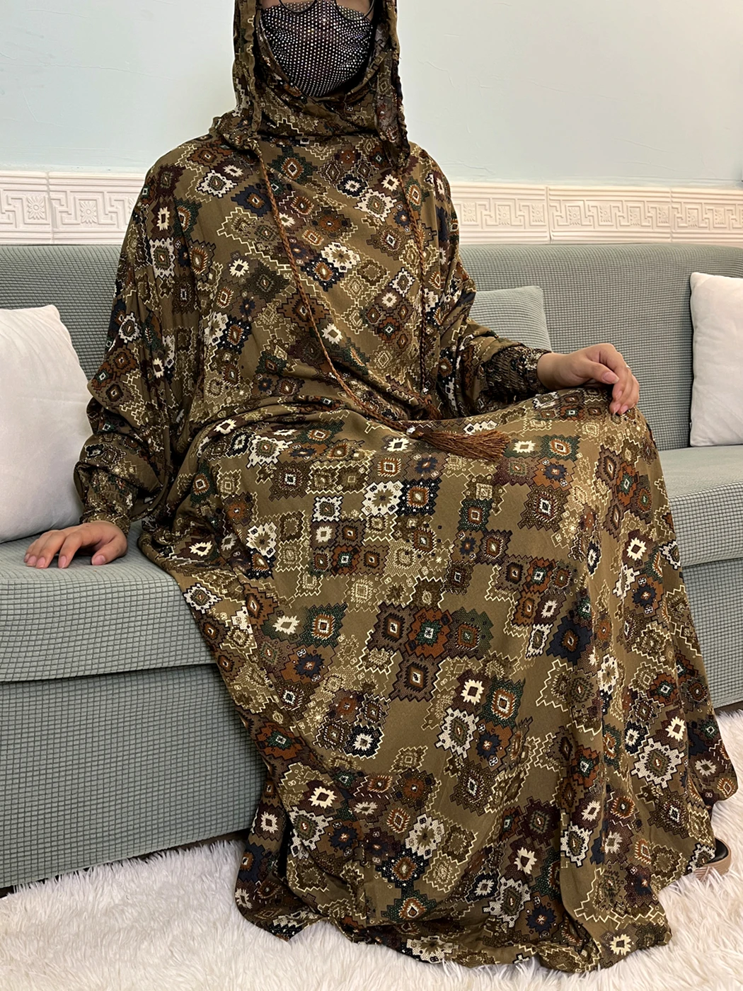 Abayas-Ensemble de Robe de Prière pour Femme Musulmane, en Coton, à Manches sulf, avec Capuche Double Couche, pour Ramadan, 2024