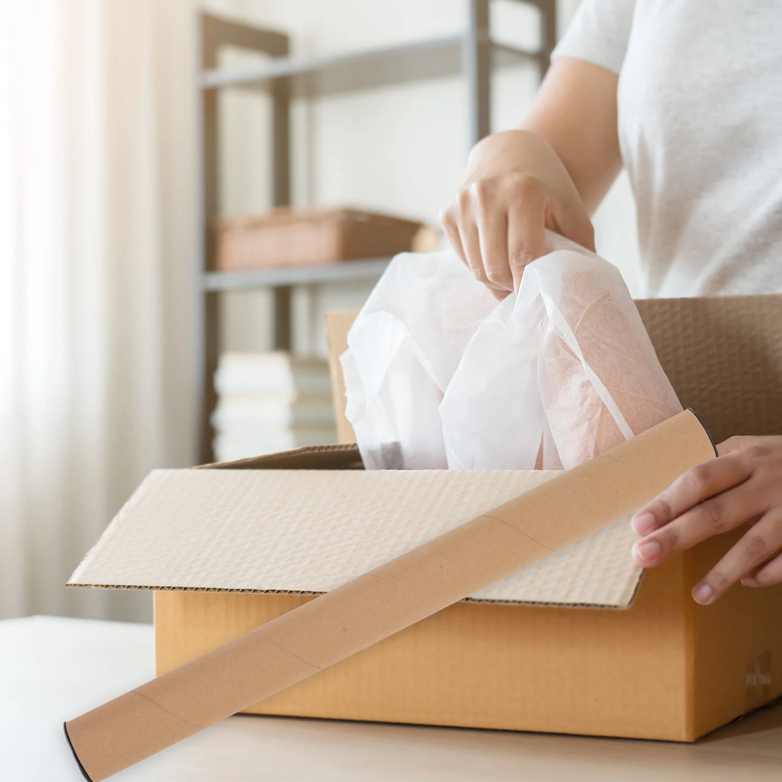 10Pcs Document Mailing Tube Kraft Paper Cylinder with Caps 50x5cm for Posters Maps Artwork Drafting Tube Storage Solution