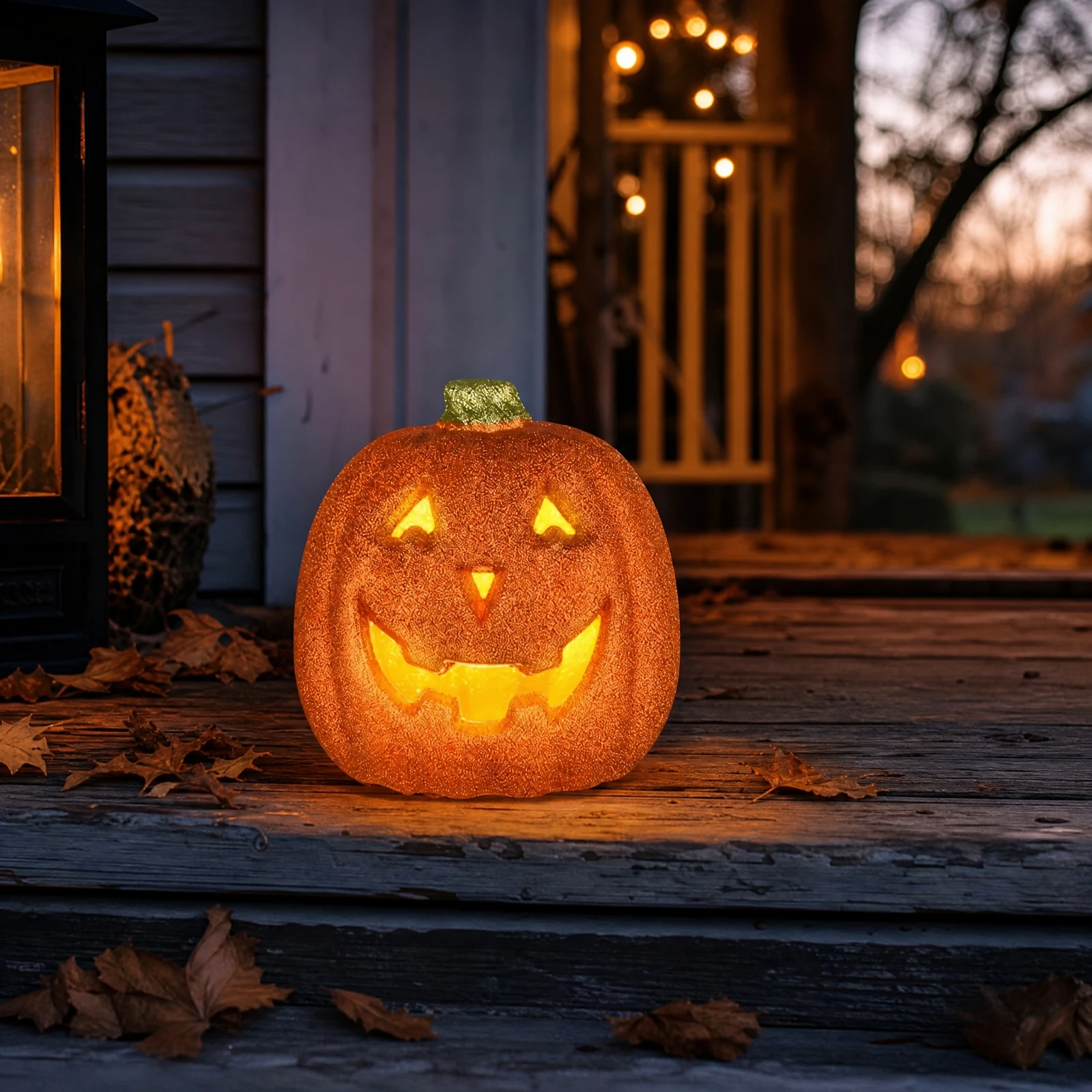 Pumpkin Lantern Halloween - Pumpkin-Shaped LED Decoration with Green Stem