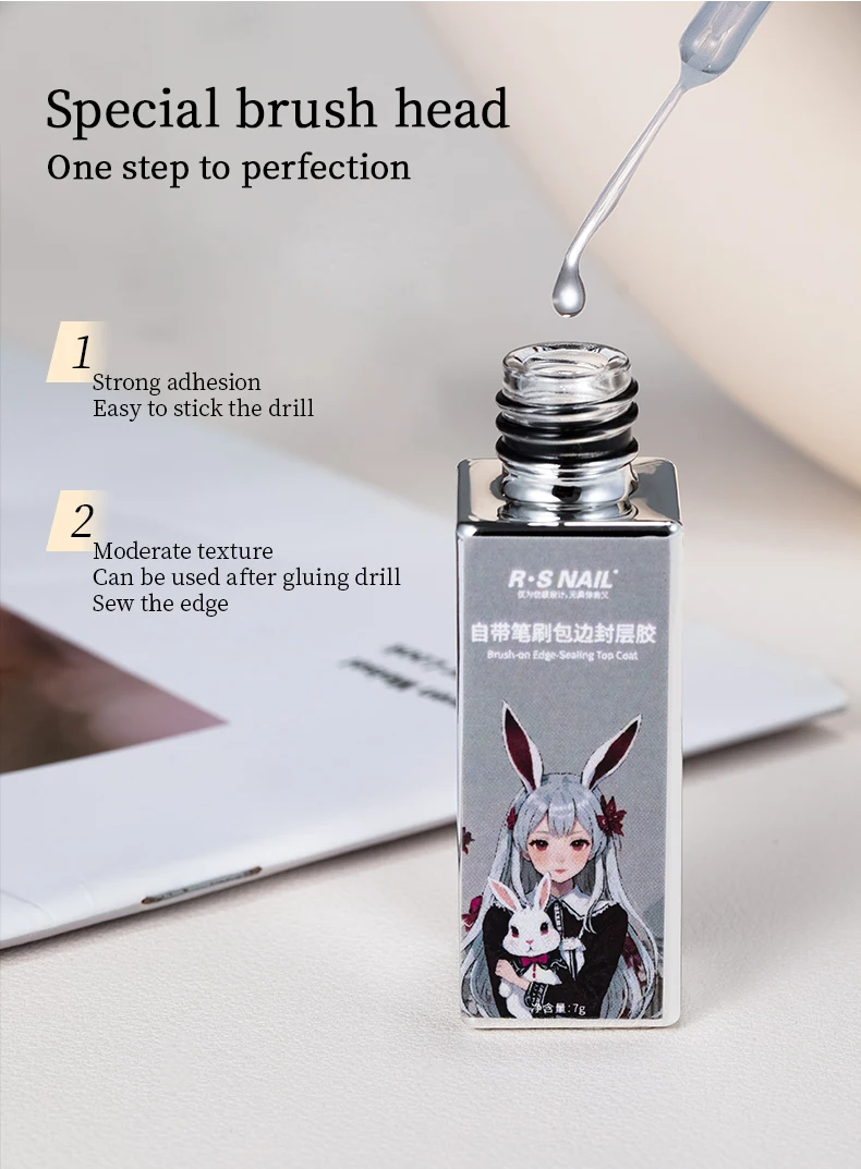 RSNAIL 7g Strass Kleber Top Coat mit Linienspinsel UV LED Soak Off Lack Transparenter Strass Gel Nagellack Nail Art Salo – Detail 4