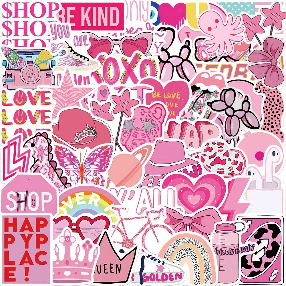 10/50 Pcs Pink Preppy Style Girls Graffiti Stickers Pack for Kids Scrapbooking Laptop Notebook Decals Waterproof Wall Decoration