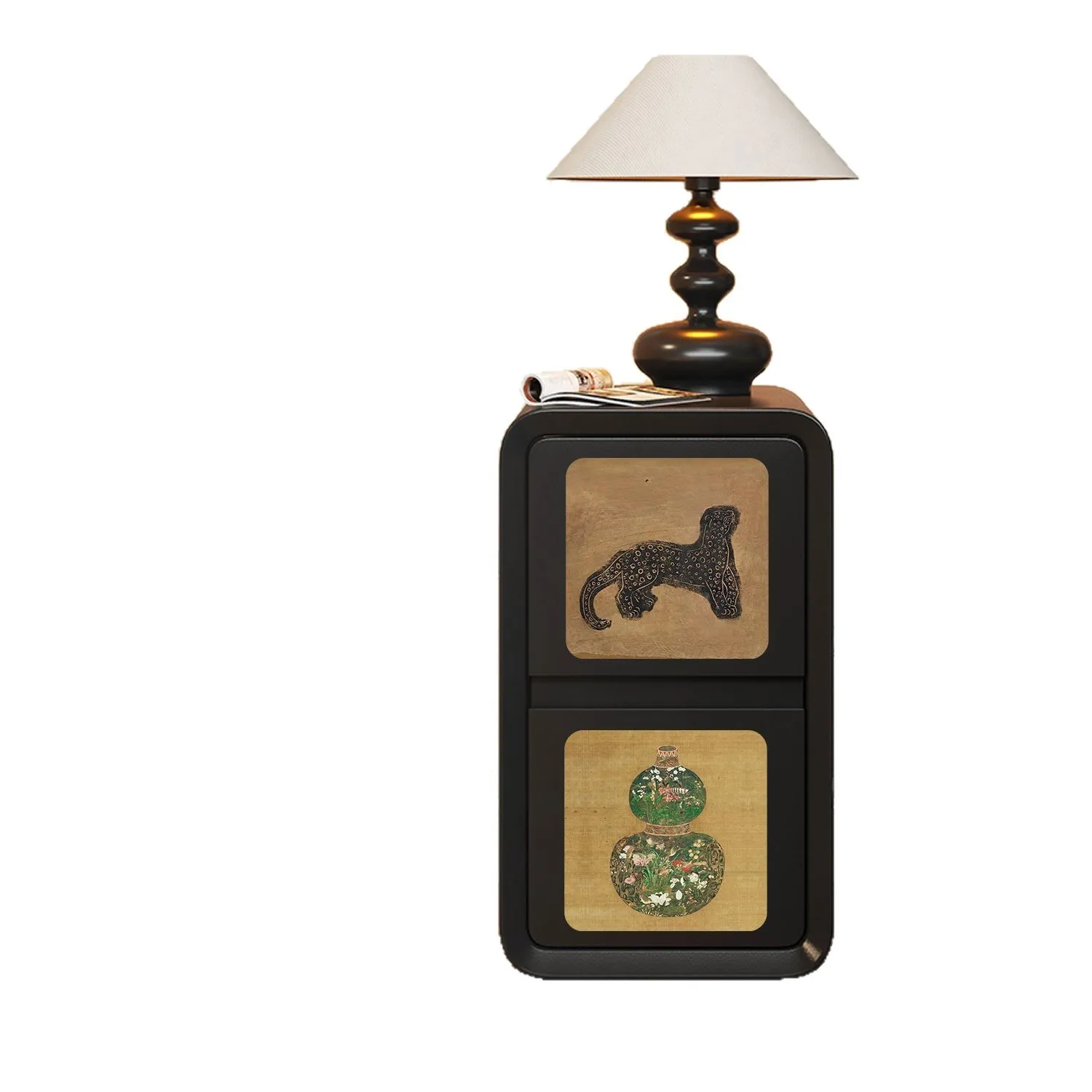2025 antique cream new bedside table household light luxury small bedroom creative black large capacity wood