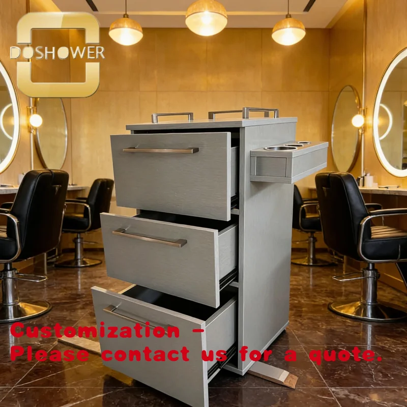 

Customize.High Quality Dark Gray Manicure Table of Salon Gold Accents Nail Desk Station Single Manicure Table in Matte White