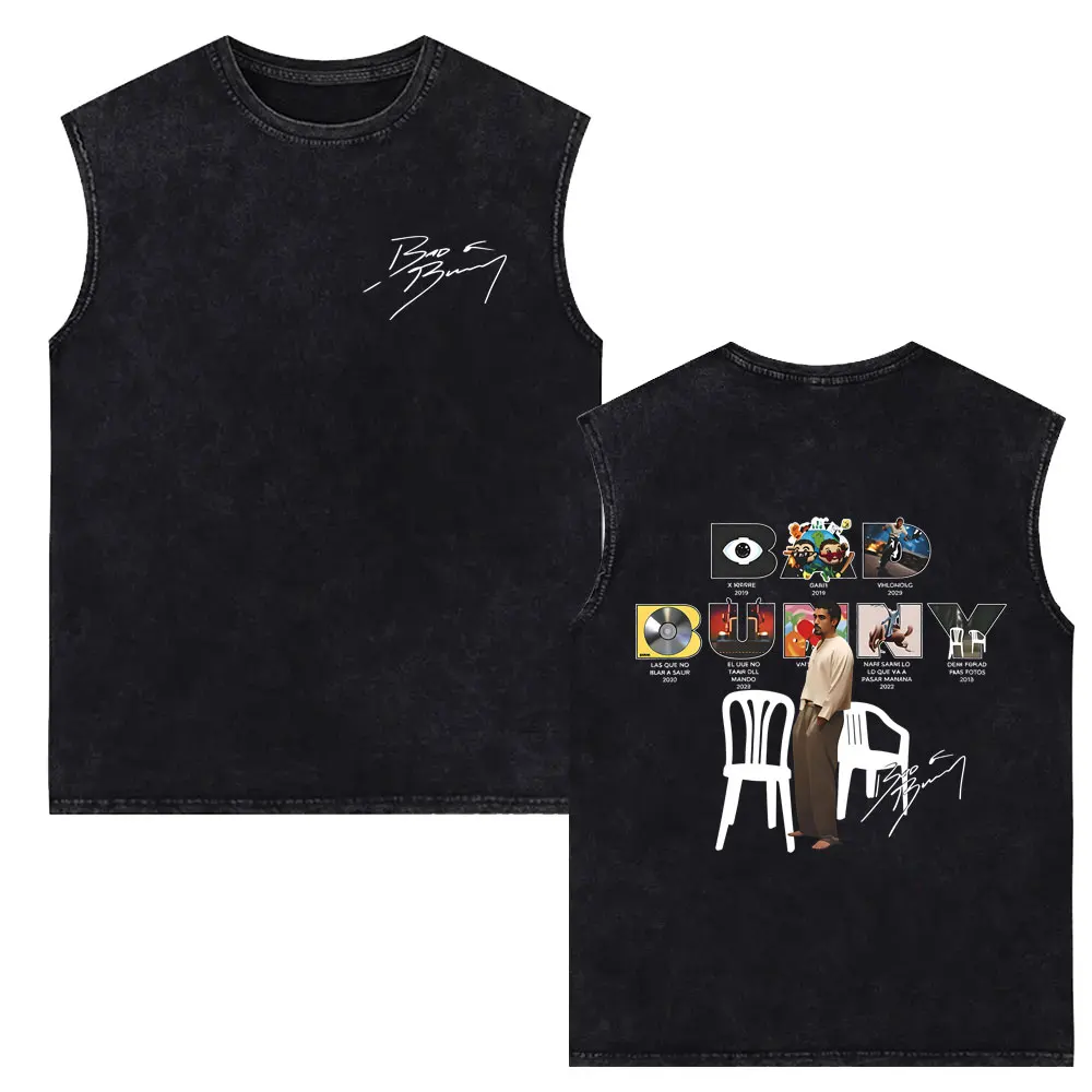 Rapper Bad Bunny Sleeveless Vest T-shirt Debi Tirar Mas Fotos DTMF World Tour 2026 T Shirts Men Women Fashion Hip Hop Tank Tops