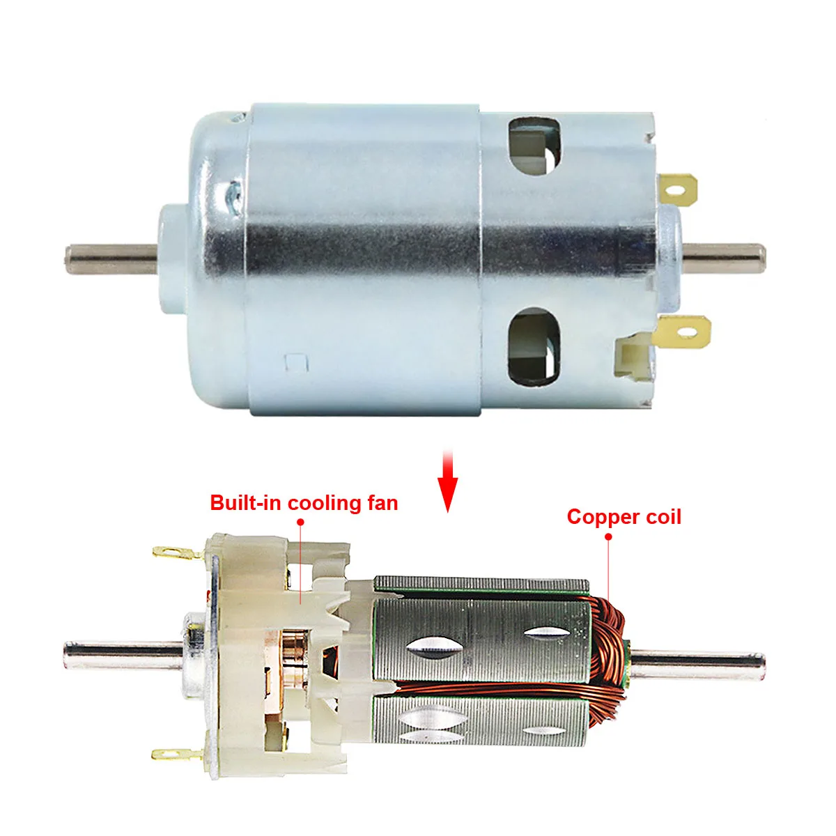 895 12V/24V DC Motor 10000RPM Dual Shaft Output Double Ball Bearing High Torque Motor for Electric Tool DIY Drill Micro Machine