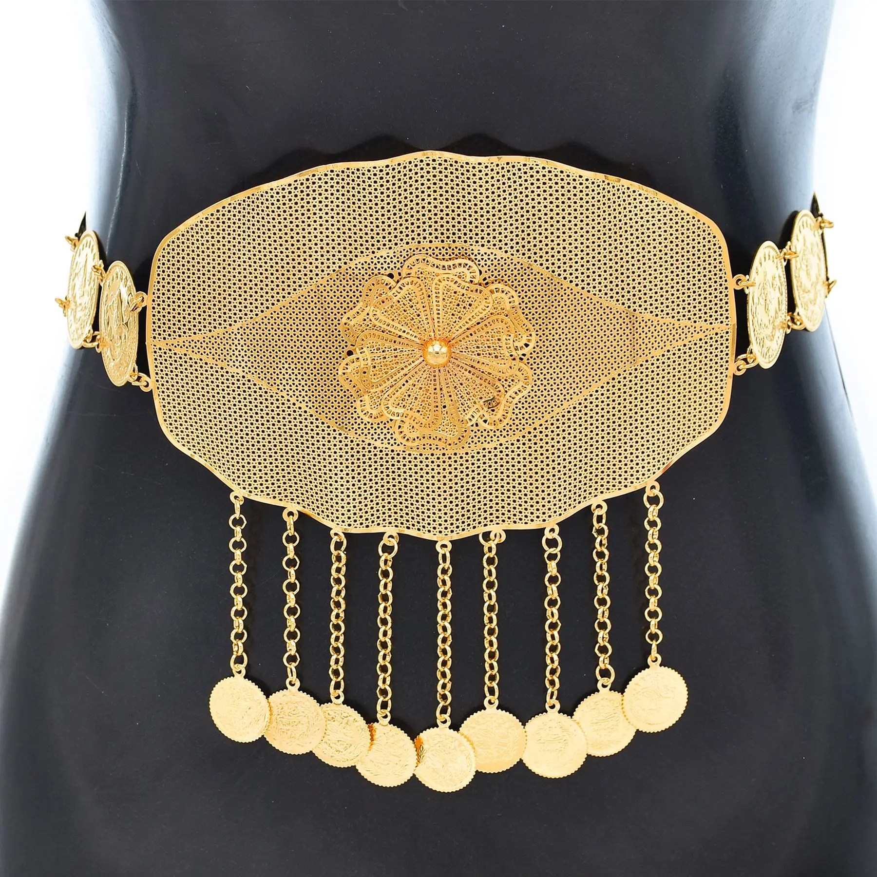 

Big Belt Buckle Kurdish Turkish Women Waist Chain Gold Plated Arabic Luxury Coin Belt Ethnic Wedding Jewelry Bridal Gifts