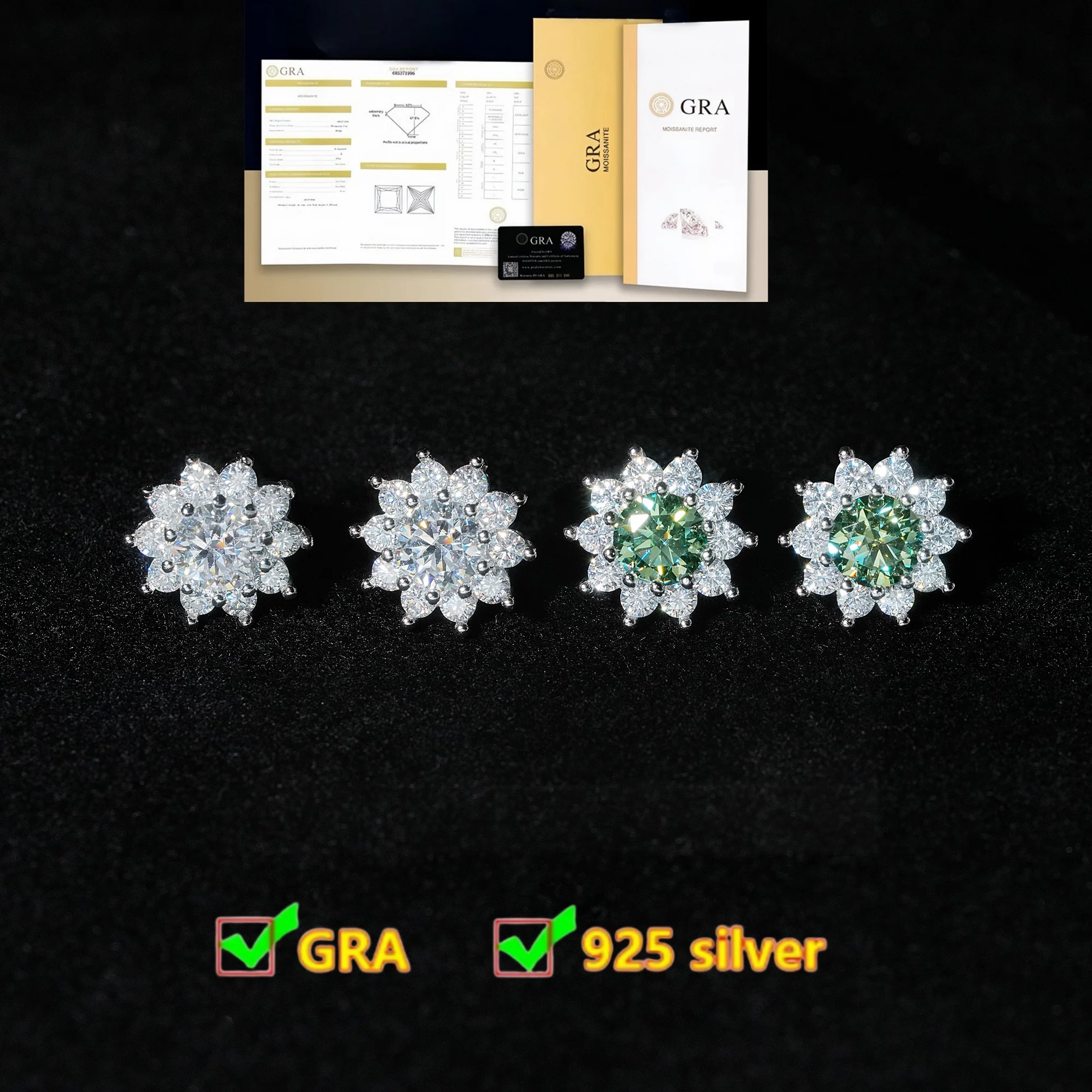 

100% D Green Color Moissanite With Certificate 925 Sterling Silver Earrings Brilliant Stud For Top Quality Wedding Jewelry