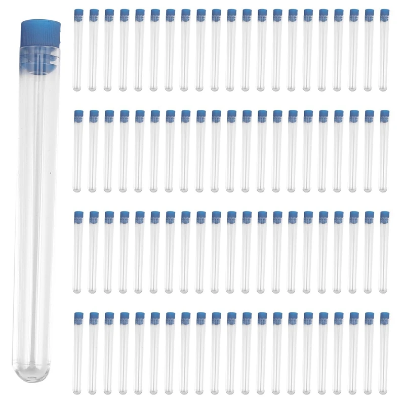 1000Pcs Clear Plastic Test Tubes With Blue Screw Caps Sample Containers Bottles Push Caps 12X60mm