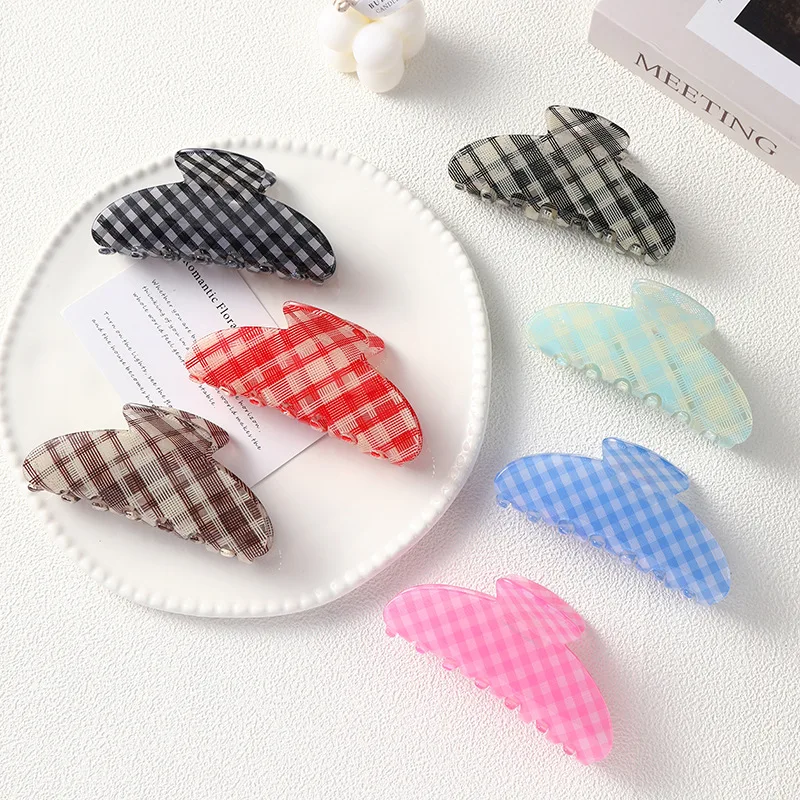 New 10Cm Large Cocoa Plaid Hair Claw French Retro Acrylic Claw Clips Crab Hair Clips for Women Girls Ins Hair Accessories