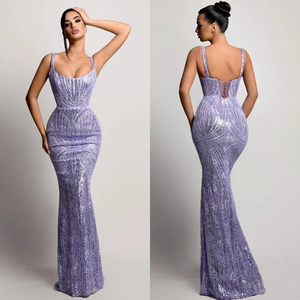 

Элегантное фиолетовое вечернее платье по индивидуальному заказу, классическое платье без бретелек на тонких бретельках, платье для выпускного вечера с скользящим шлейфом, платья на заказ