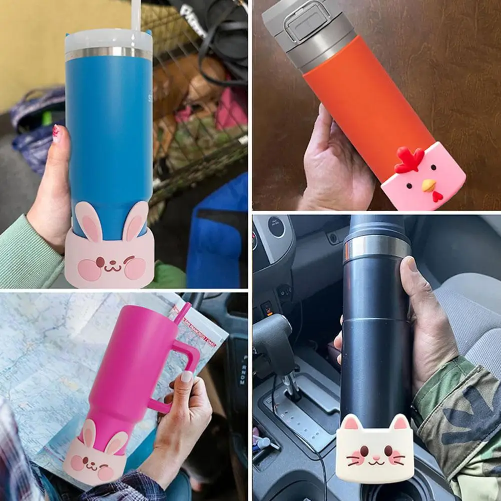 Cartoon Chickens Cats Dogs Anti-slip Silicone Cup Cover for Stanley Water Bottle Protective Base