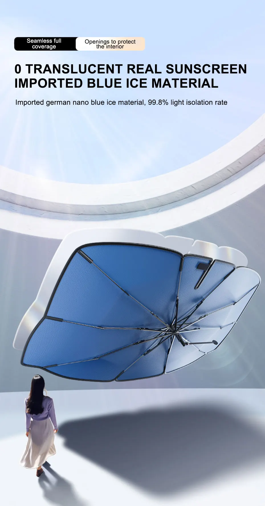 SEAMETAL Auto-Sonnenschutz Windschutzscheiben-Regenschirm Faltbarer UV-Blockierender Sonnenschutz für die Frontscheibe – Detail 12