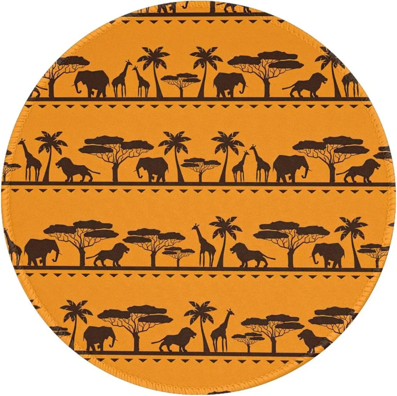 

African Animals Printed Round Mouse Pad with Stitched Edge Anti Slip Rubber Round Mousepads for Home Gifts Office 7.9 X 7.9 In