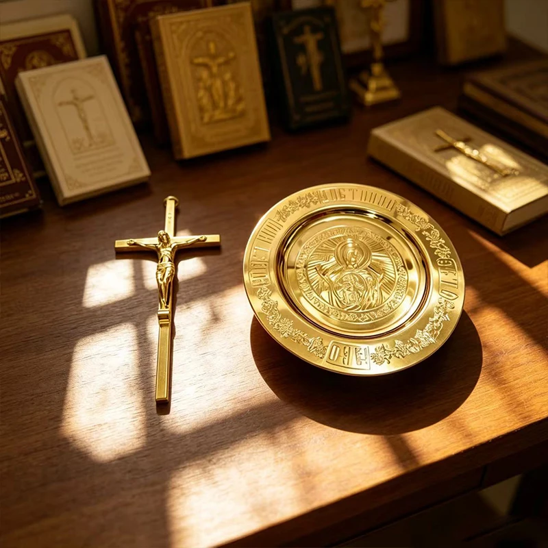 Orthodoxes Altar-Set Metall Jesus Christus Kruzifix und Ikonenplatte 15cm Gold Silber Religiöse Dekoration Kirchenbedarf Heimdekoration – Detail 4