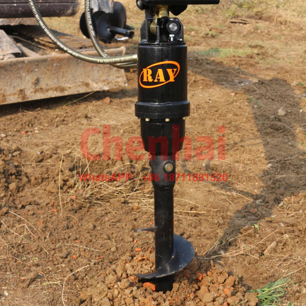 

Post Hole Digger RAY Excavator Attachment Hydraulic Earth Auger ,Ground Hole Drill on Sale