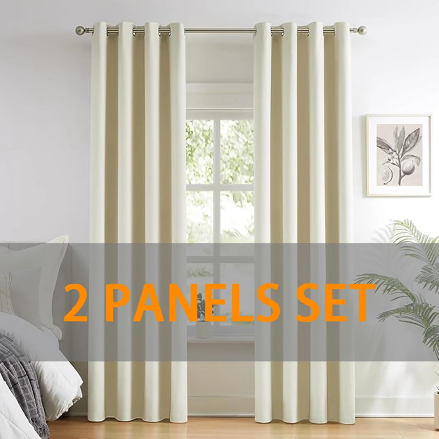 

2 Panels Set Cotton Blackout Curtains with Grommet Thermal Insulated Window Curtains for Bedroom And Living Room