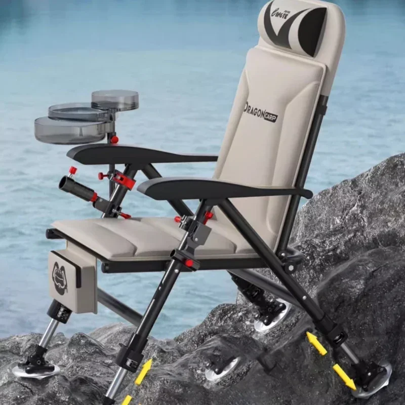 كرسي صيد محمول قابل للطي للسفر متعدد الوظائف طاولة مستلق ومقعد صيد 2024 نموذج جديد معدات الشاطئ