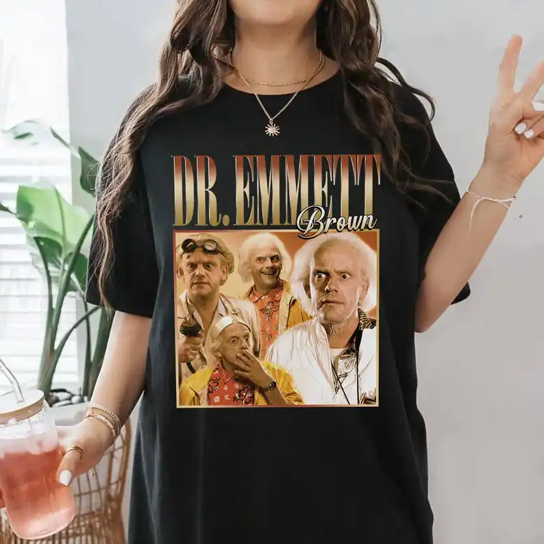تي شيرت ريترو العودة إلى المستقبل دكتور إيميت براون، قميص كريستوفر لويد، أفلام مارتي ماكفلي ريترو 90s
