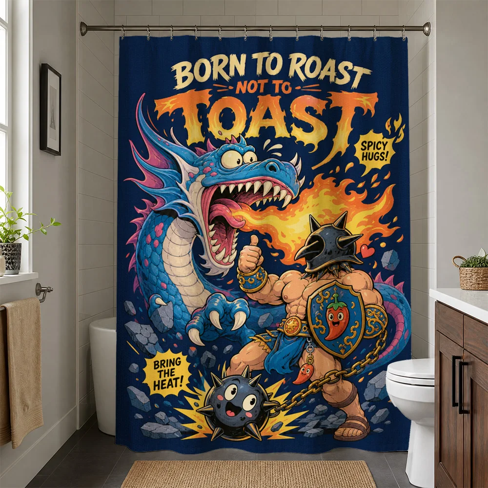 Funny Novelty Shower Curtain for Bathroom Decor BBQ Roast Theme Waterproof Shower Liner Unique Comic Pop Art Kitchen Bath Shower