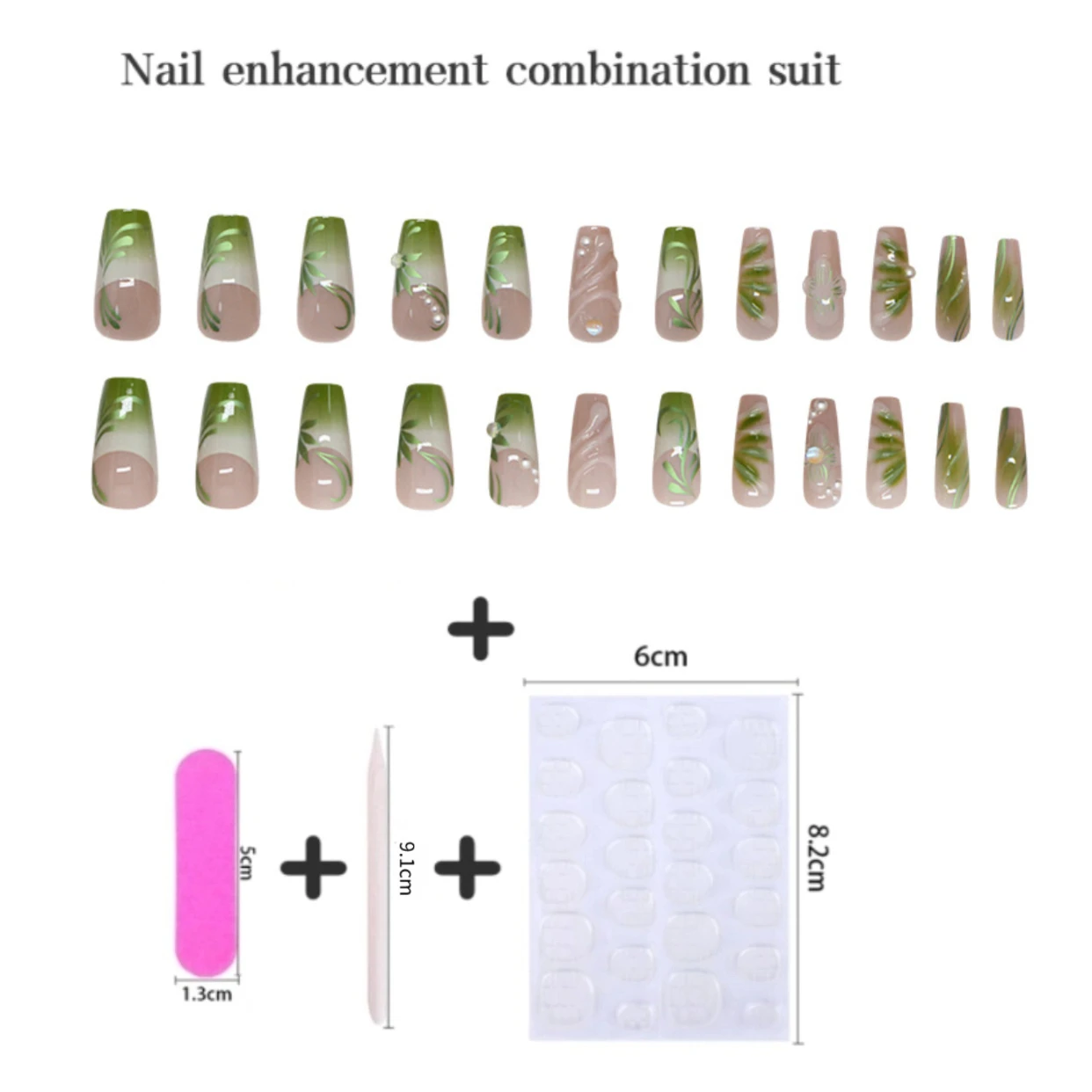 24 قطعة طرف فرنسي أخضر اضغط على الأظافر طويل راقصة الباليه نعش الأظافر كاذبة للنساء الربيع الصيف انفصال الأظافر وهمية #4