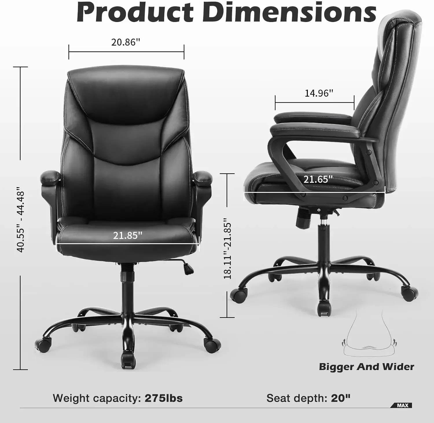 Office Chair with Ergonomic Padded Armrest, Lumbar Support, Strong Metal Base PU Leather, Black