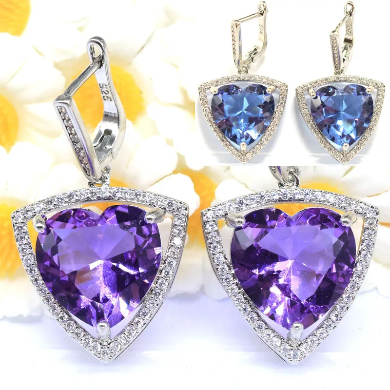40x22mm Pretty 11g Color Changing Alexandrite Topaz Zultanite Pink Kunzite CZ Woman's Preset Silver Plated Dangle Earrings