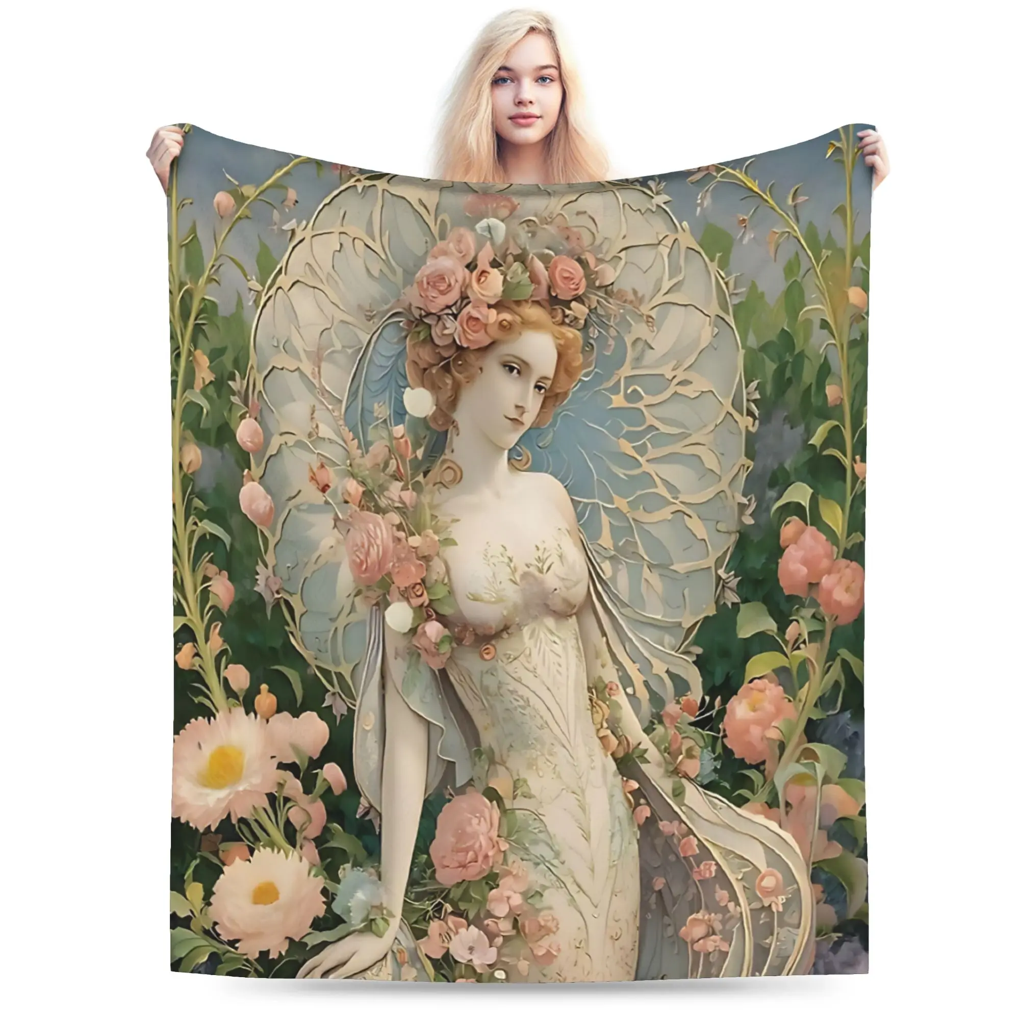 Language of Flowers Alphonse Mucha   Blankets  Soft Novelty Plush Bedding Throws For Students Couch Chair Sofa Bed  Bed Cover