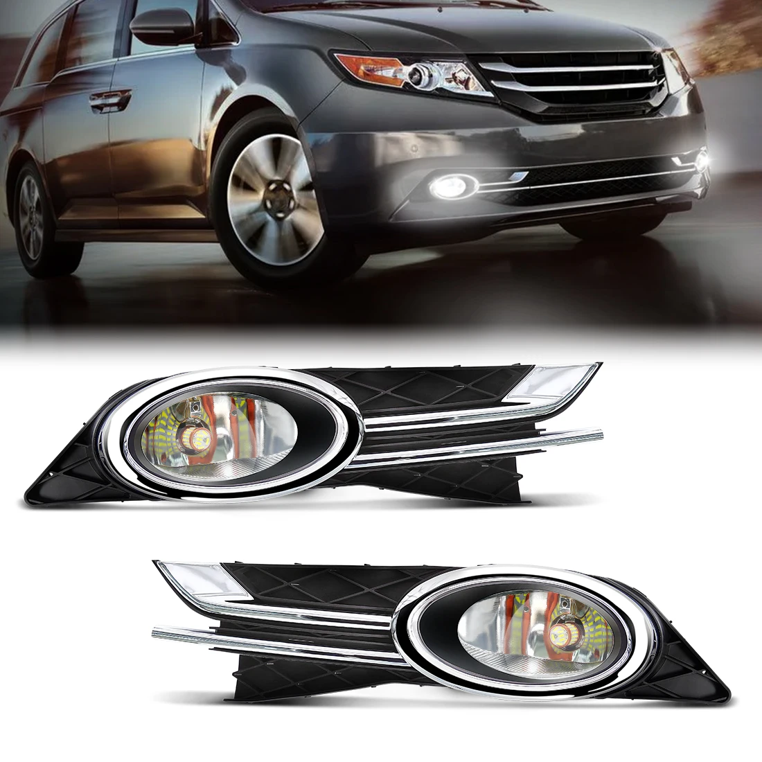 

Светодиодные противотуманные фары в сборе для Honda Odyssey 2014 2015 2016 2017, передние противотуманные фары, галогенные противотуманные фары с крышкой, провод, автомобильные аксессуары